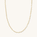 Close up of the gold Heartstring necklace on a white background