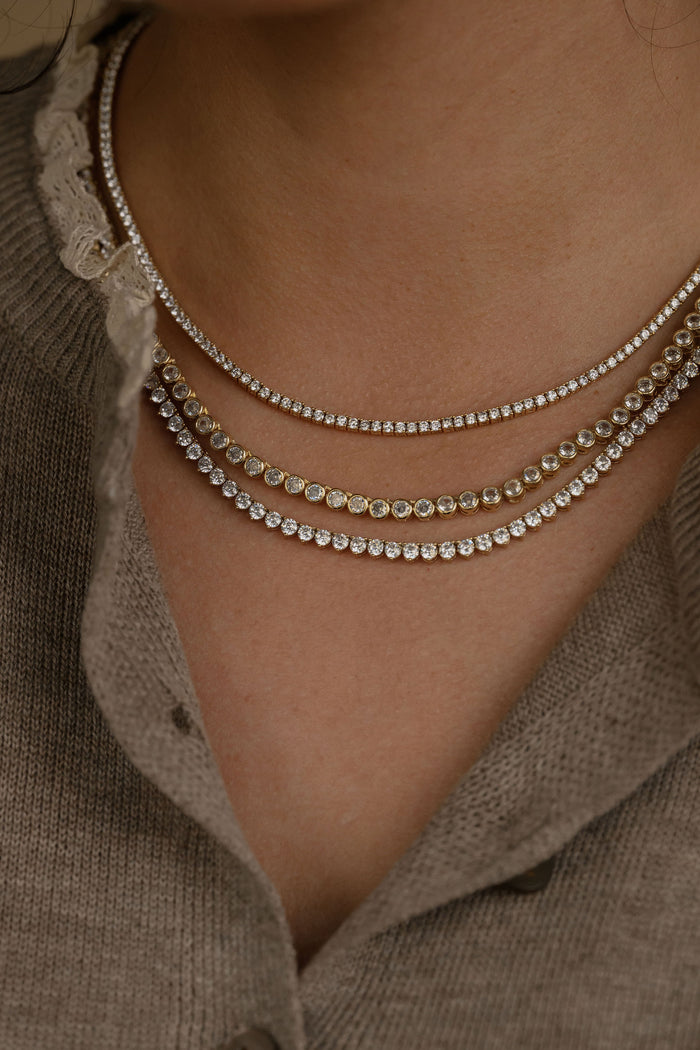 Detail of the gold Heirloom bezel tennis necklace by Beads by Tara
