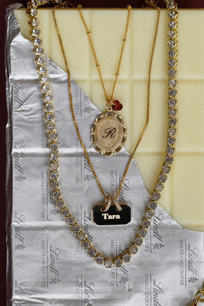 Gold Heirloom bezel tennis necklace, part of the Beads by Tara collection