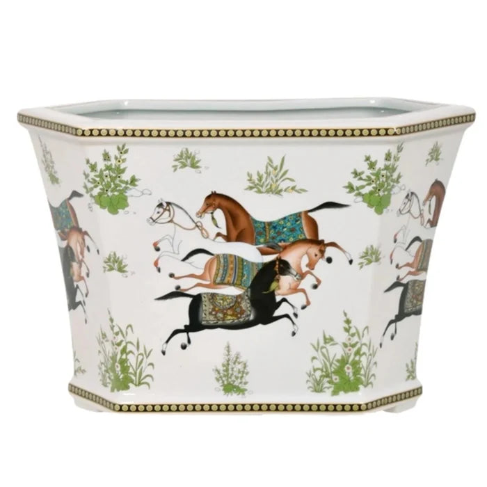 Hexagon Horse Porcelain Cachepot - Indoor Cachepots - The Well Appointed House