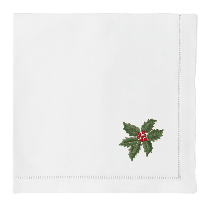 Set of 4 Holly Gold Christmas Dinner Napkin - Christmas Dinner Napkins - The Well Appointed House