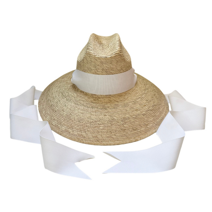 Hollyhock Sun Hat -  White Long Grosgrain Ribbon - The Well Appointed House