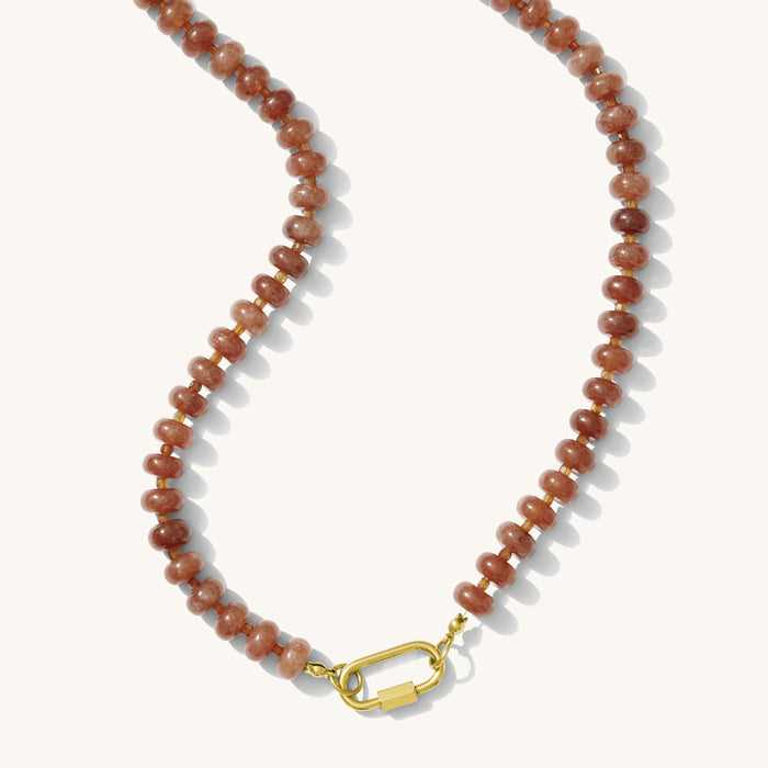 The Hot Chocolate gemstone necklace in chocolate brown quartz with a gold carabiner