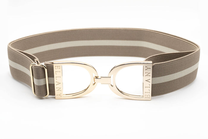 Huston x Ellany - Taupe & Cream - 1.5" Gold Stirrup Elastic Belt