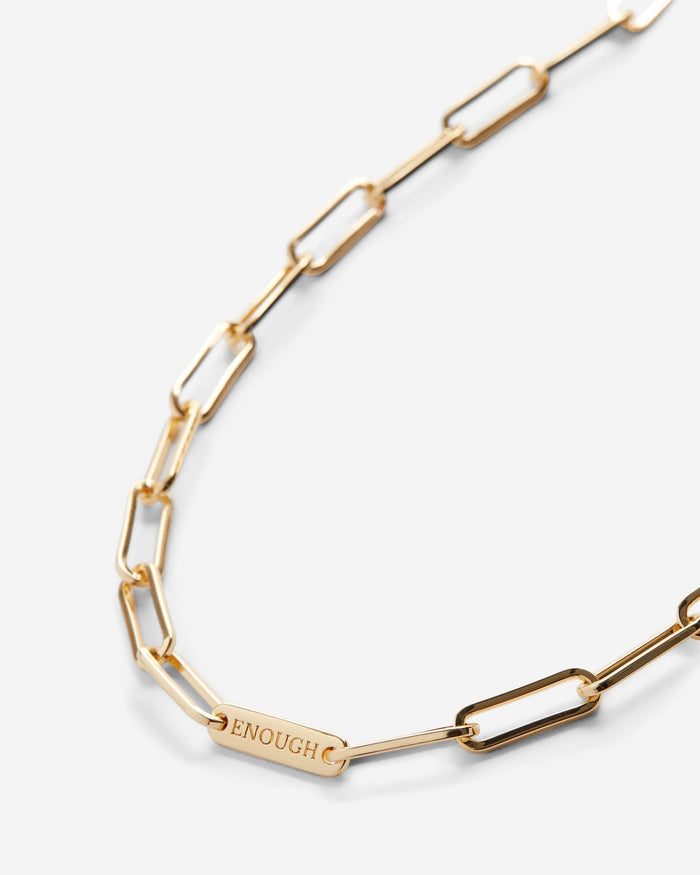 Bryan Anthonys I Am Enough Gold Paperclip Chain Necklace Macro
