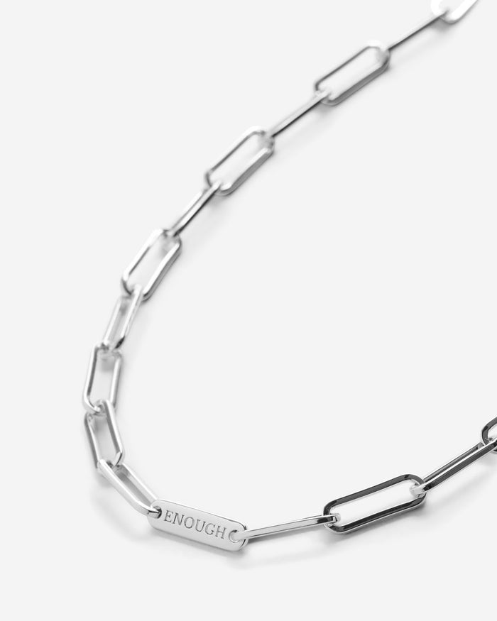 Bryan Anthonys I Am Enough Silver Paperclip Chain Necklace Macro