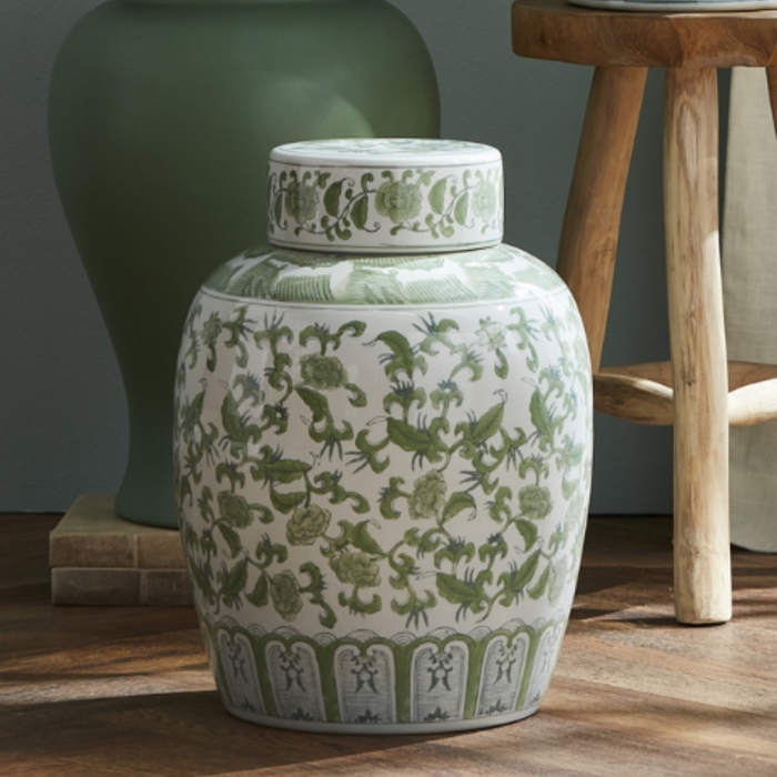 Imperial Blossom Green & White Imperial Lidded Jar - The Well Appointed House