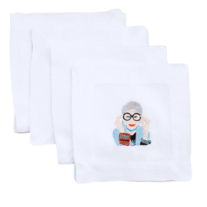 Embroidered Iris Cocktail Napkins - Cocktail Napkins - The Well Appointed House