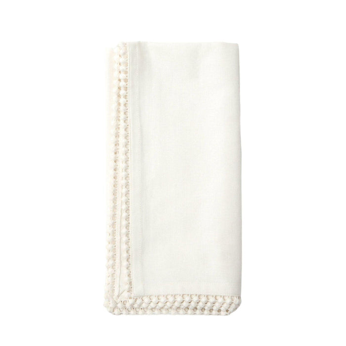 Ivory Dinner Napkins with Pom Pom Border - Dinner Napkins - The Well Appointed House