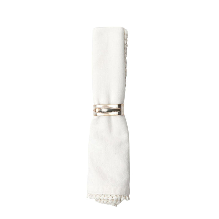 Ivory Dinner Napkins with Pom Pom Border - Dinner Napkins - The Well Appointed House
