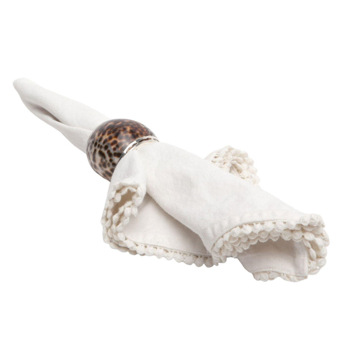 Ivory Dinner Napkins with Pom Pom Border - Dinner Napkins - The Well Appointed House