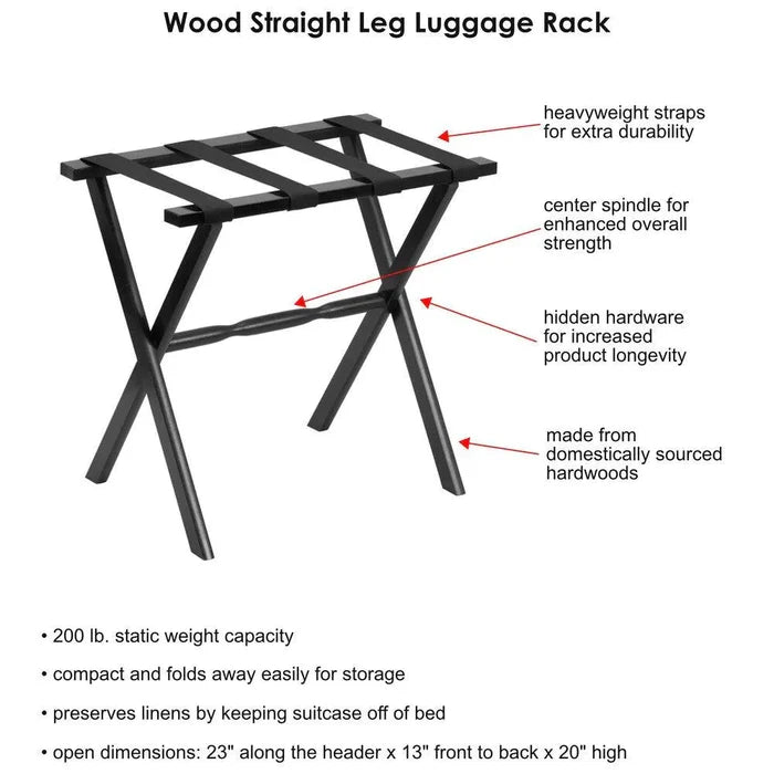 Ivory Straight Leg Wood Luggage Rack with 4 Tan Leather Straps - End of Bed - The Well Appointed House