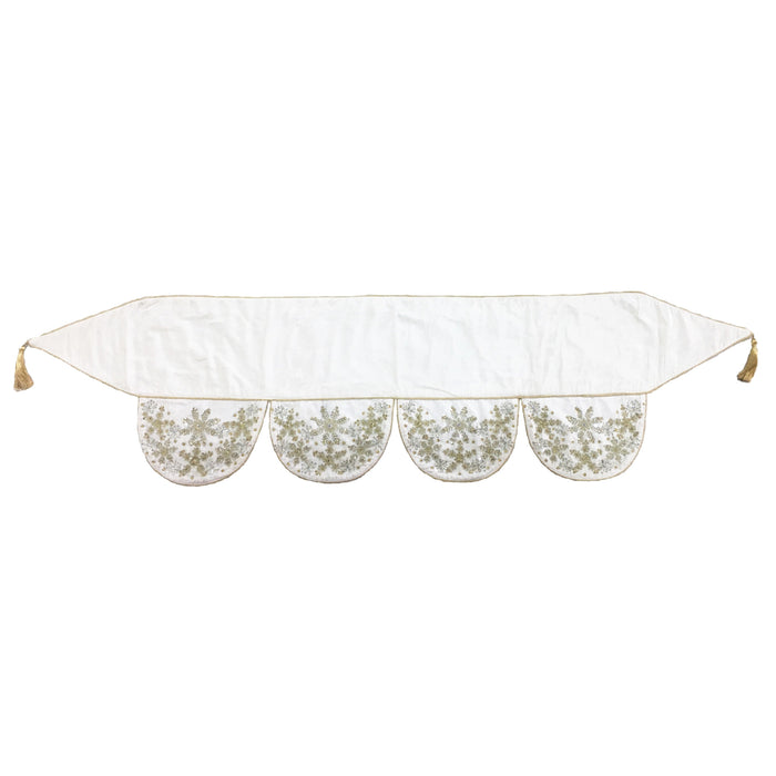 Ivory Velvet Mantel Scarf with Hand Beading and Crewel Embroidery - 72" - The Well Appointed House