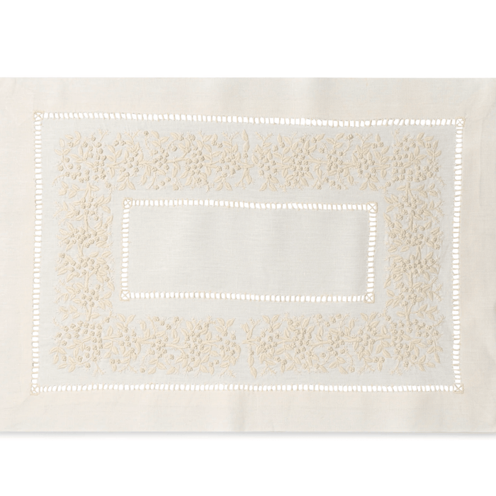 Set of 4 Jardin Monochrome Embroidered Linen Placemats in Ivory - Placemats & Napkin Rings - The Well Appointed House