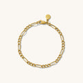 Close up of a gold chain bracelet on a white background