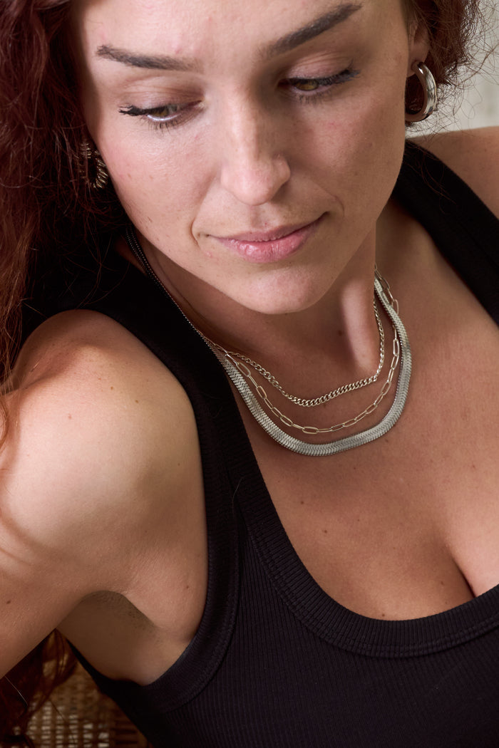 The Jumbo Nile herringbone chain, available in gold and in silver