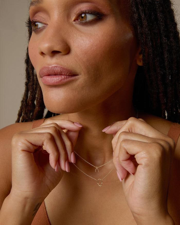 Bryan Anthonys Just For Luck Wishbone Necklace Gold On Model