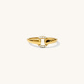 Karma ring, a two-tone design with a gold band and pavé circular accent