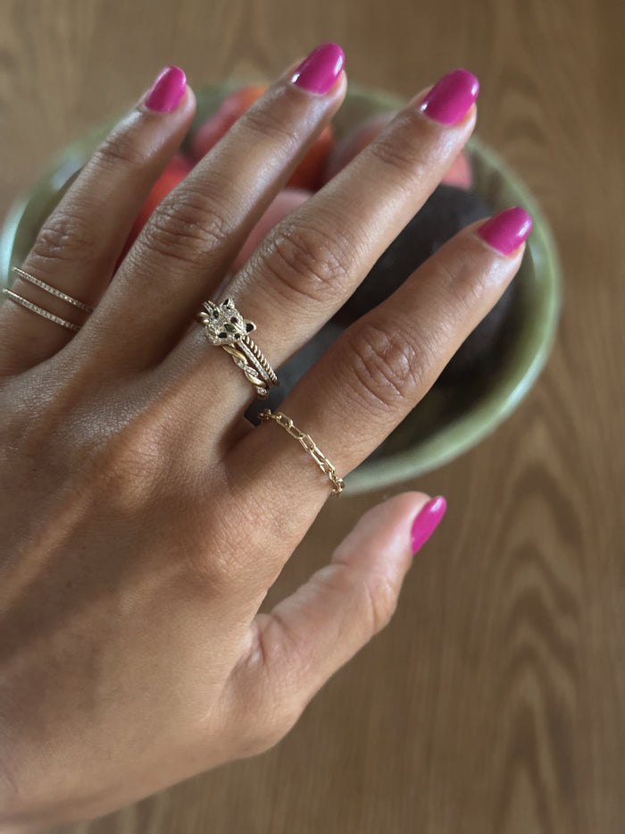 The gold-filled Kaylee chain ring, a flexible everyday stacking ring
