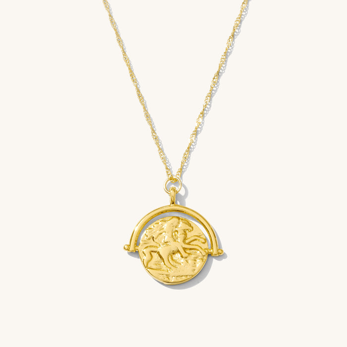 Lady G necklace with a detailed coin pendant depicting Lady Godiva