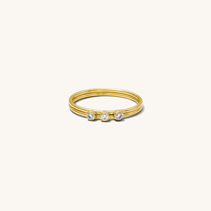 The Laguna ring in 14k gold fill, set with three mini CZ stones