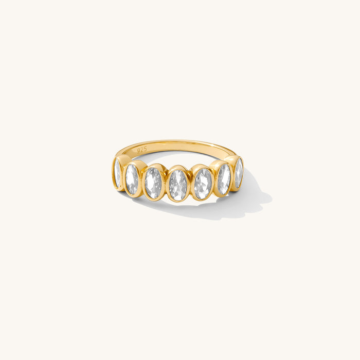 Lainie eternity band ring with bezel-set oval stones that sparkle from every angle