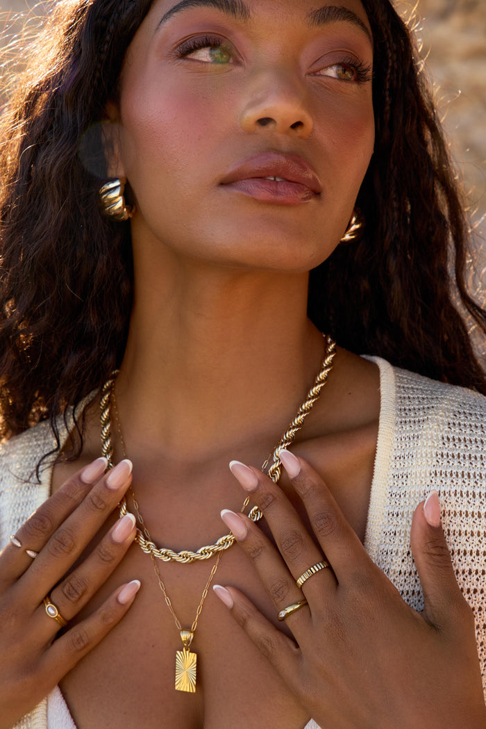 Jumbo gold rope chain necklace built as a statement layering piece