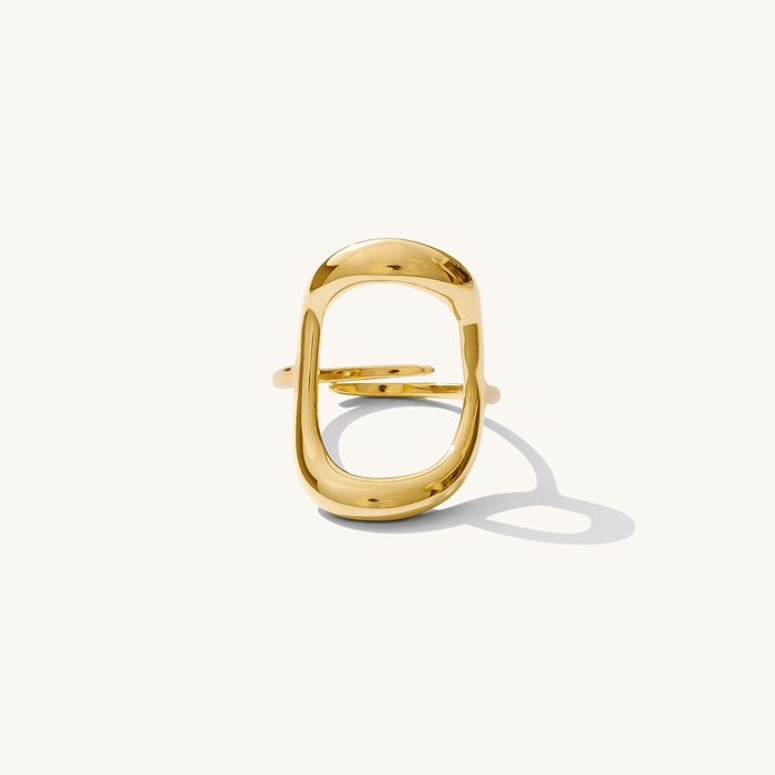 Lava ring with an organic sculpted shape and an oversized rectangular accent