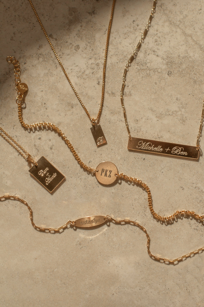 Engravable Lennon bar pendant available in gold fill or sterling silver