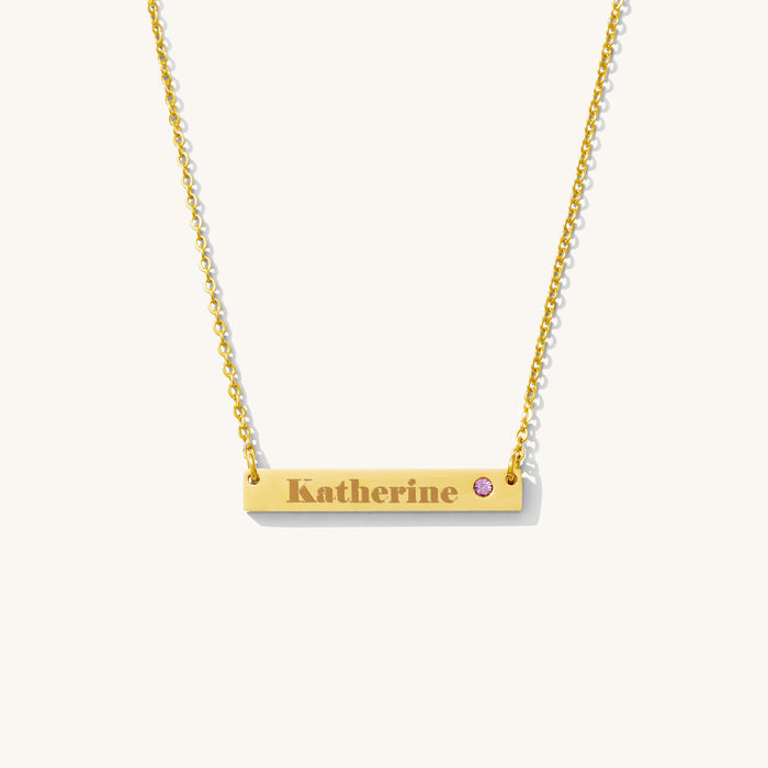 The Lennon Birthstone bar necklace in gold fill stainless steel