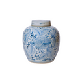 Lidded Blue and White Porcelain Rose Storage Jar - The Well Appointed House