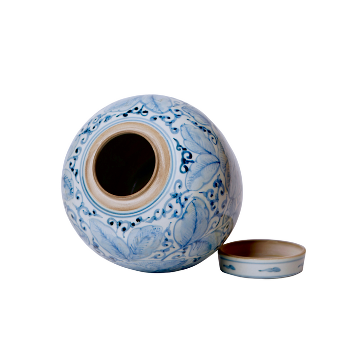 Lidded Blue and White Porcelain Rose Storage Jar - The Well Appointed House