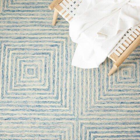Light Blue & Ivory Hand Tufted Geometric Motif Area Rug - Rugs - The Well Appointed House