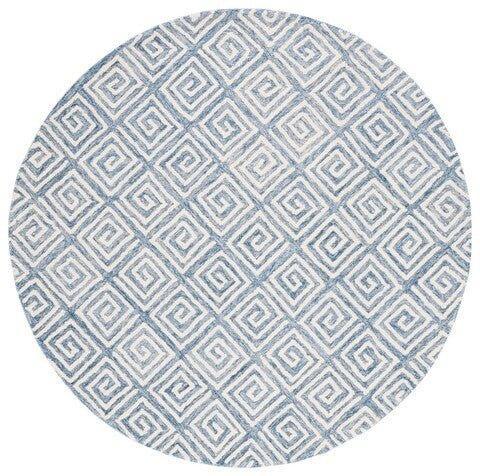Light Blue & Ivory Hand Tufted Greek Key Motif Area Rug - Rugs - The Well Appointed House