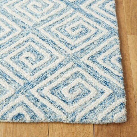 Light Blue & Ivory Hand Tufted Greek Key Motif Area Rug - Rugs - The Well Appointed House