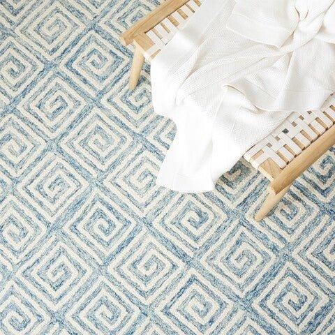 Light Blue & Ivory Hand Tufted Greek Key Motif Area Rug - Rugs - The Well Appointed House