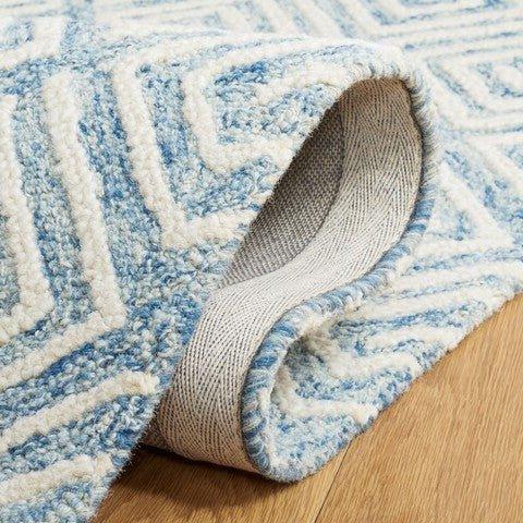 Light Blue & Ivory Hand Tufted Greek Key Motif Area Rug - Rugs - The Well Appointed House