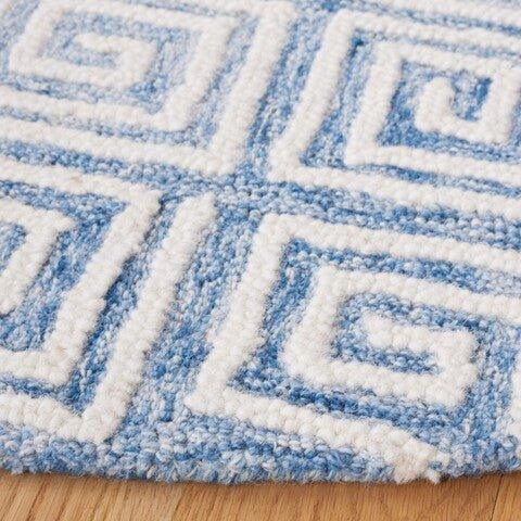 Light Blue & Ivory Hand Tufted Greek Key Motif Area Rug - Rugs - The Well Appointed House