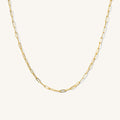 Close up of the gold Link Up rolo chain necklace on a white background