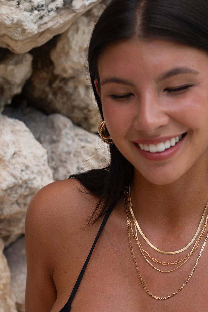 Link Up necklace, a chunky gold rolo chain made to layer
