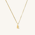 Close up of the Love Letters initial necklace on a white background
