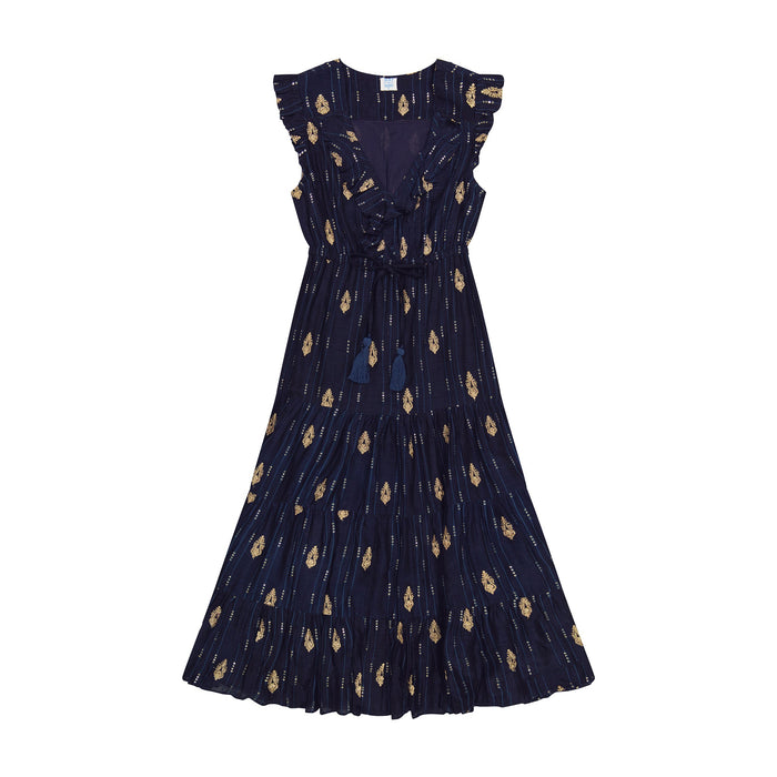 Luxe Giselle Women's Maxi Dress Navy Silk Dupioni - The Well Appointed House