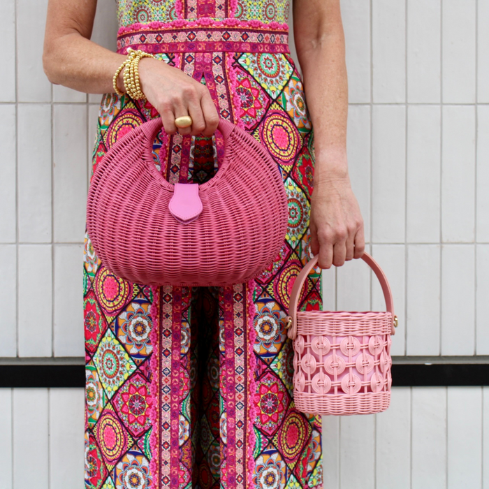 Maribella Wicker Bucket Bag in Pink - The Well Appointed House