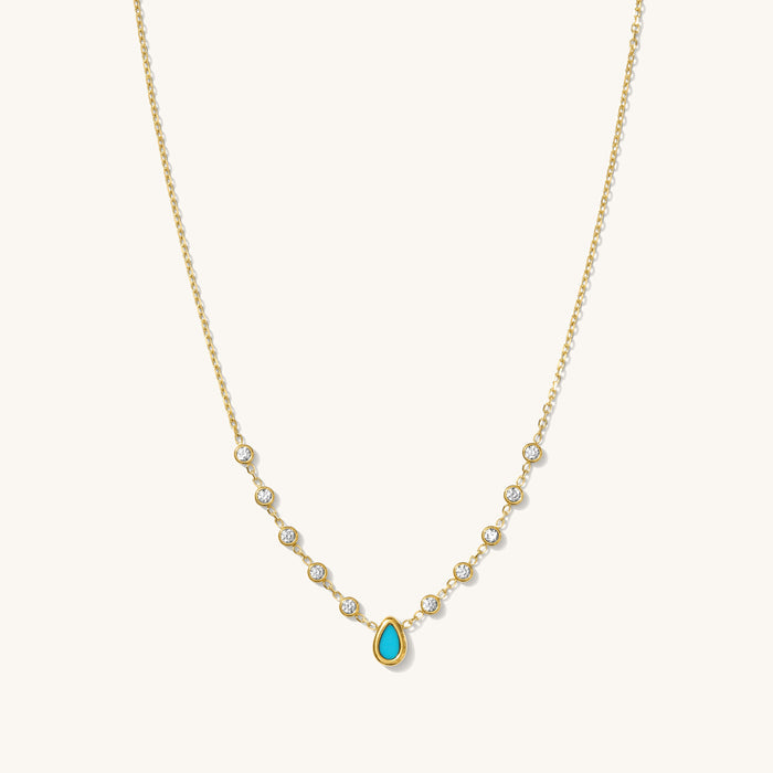 Mermaid Tears necklace in 14k gold fill with a turquoise inlay pendant