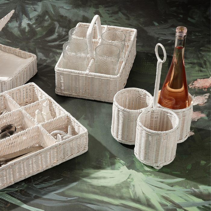Micaela White Rattan Glassware Holder - The Well Appointed House