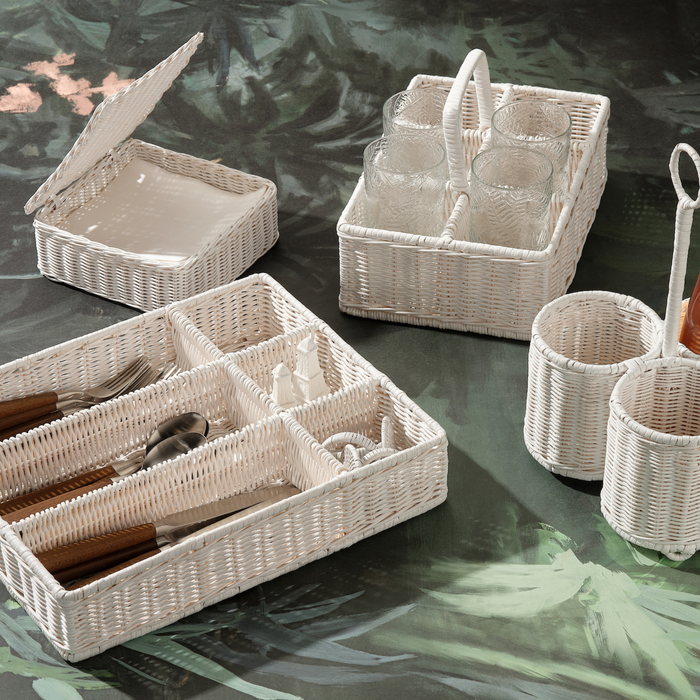 Micaela White Rattan Napkin Tray - The Well Appointed House
