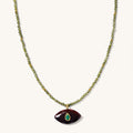 Milos necklace of olive tourmaline crystals with carnelian and malachite accents