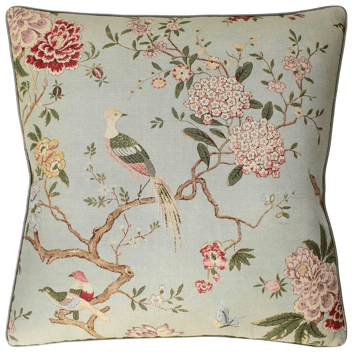 Mineral Blue Oriental Bird Linen Throw Pillow - Pillows - The Well Appointed House
