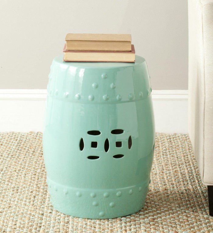 Ming Ceramic Garden Seat in Light Aqua - Garden Stools & Benches - The Well Appointed House
