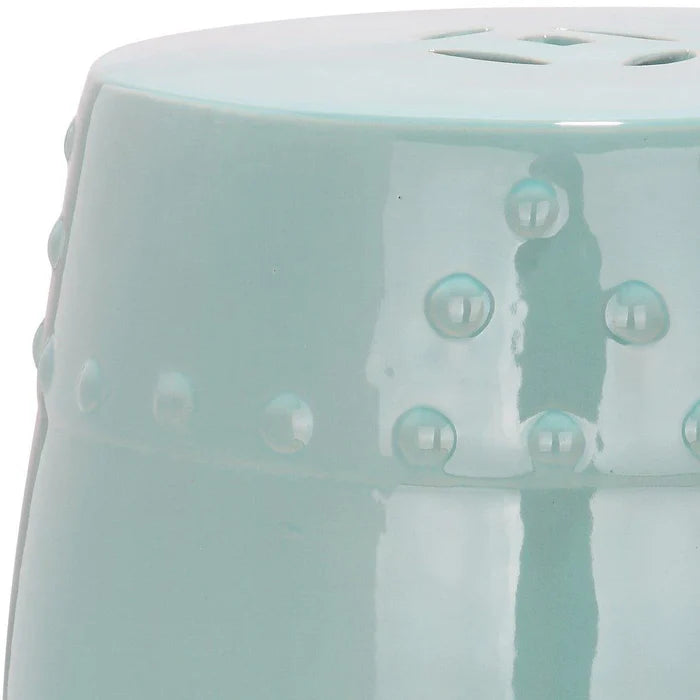 Ming Ceramic Garden Seat in Light Aqua - Garden Stools & Benches - The Well Appointed House